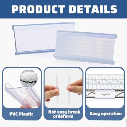 60 Pcs Wire Shelf Label Holder, Metro Shelf Clips with Paper Inserts - color: 3 X 1.3in