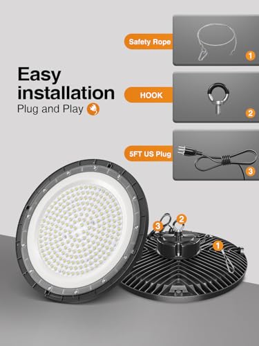 UFO LED High Bay Light,200W 30000LM 5000K IP65,6 Pack with 5ft US Plug - size: 200W