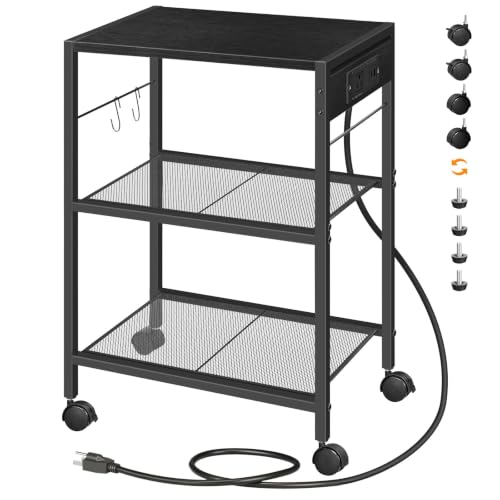 HOOBRO Industrial Printer Stand, 3-Tier Mobile Printer Table, Rolling Cart with Power Outlets and USB Ports, Home Printer Stand with 2 Hooks, for Office, Living Room, Black BB22UPS01 - color: Black, size: 16.5'' x 11'' x 25.2''