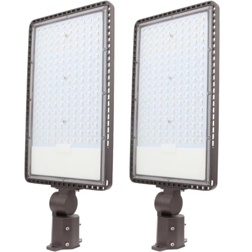 2PACK 300W LED Parking Lot Light with Dusk to Dawn Photocell, Slipfitter Mount and Wall Mount Commercial Outdoor Lighting, 100-277V 42000LM 5000K, ETL Commercial LED Security Flood Lights