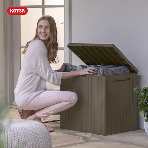Keter City 30 Gal Outdoor Storage Box and Patio Side Table - color: Mossy Brown
