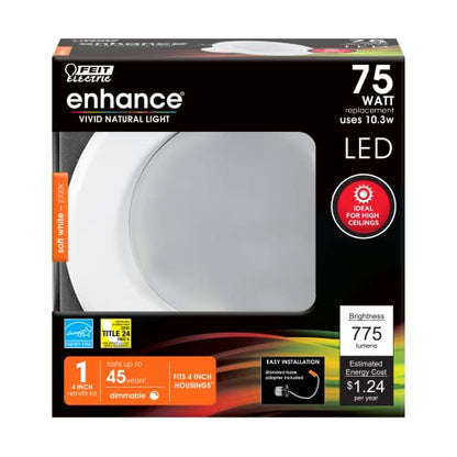 Feit Electric 4in LED Retrofit Recessed Downlight, 75W Eq, 2700K, 6 Pack - color: 2700K Soft White, size: 6 Count (Pack of 1)