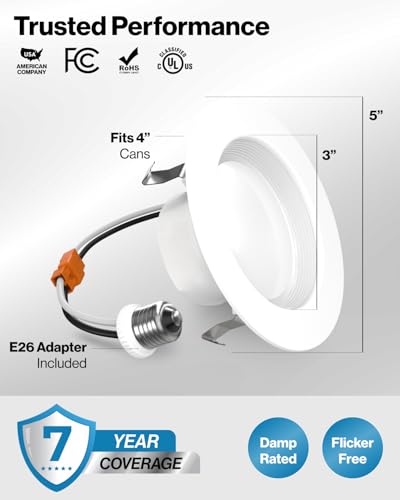 Sunco 10 Pack 4 Inch Retrofit LED Recessed Light, 11W=60W, 6000K, Dimmable - color: 6000K