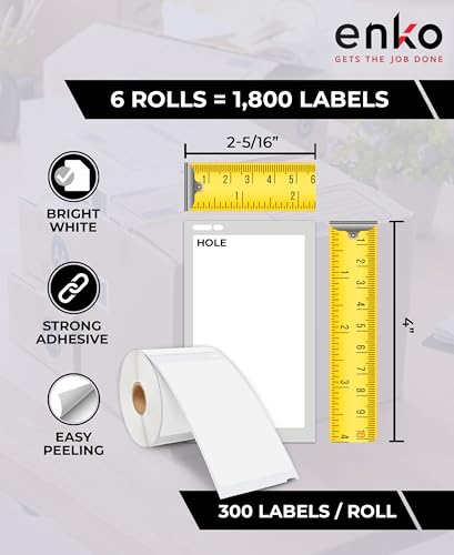 enKo 30256 6 Rolls | 1800 Address and Shipping Labels (2-5/16 x 4 in) - color: White