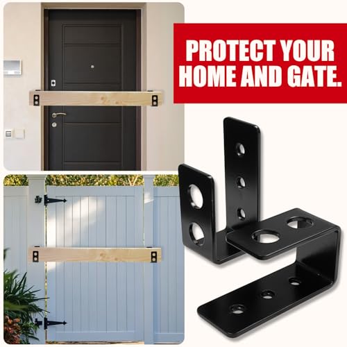 SecurityMan Heavy Duty 2x4 Door Barricade Brackets - 700lbs of Force, Door Brace Install in -(2pc) Thick 3.5mm Iron Metal U Bracket | Rust Proof - Gate Bar Holder for Indoor/Outdoor Door Security Bar - color: Black, size: 2 Pack