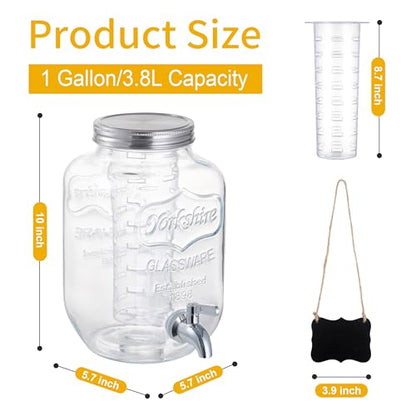 1 Gallon Glass Beverage Dispenser, Drink Dispenser With Fruit Infuser, Stainless Steel Spigot - Drink Dispensers for Parties, BBQ,Picnic,Weddings - size: 1 Gallon Single