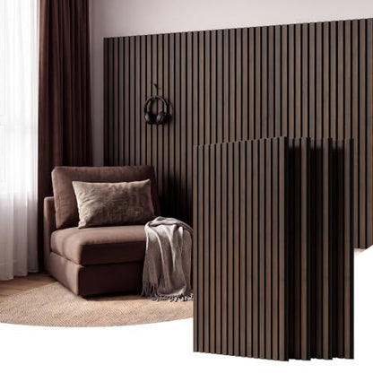Amsleekey 4-Pack 47.2″x23.6″ Acoustic Wood Wall Panels,8 Hooks, Dark Walnut - color: Dark Walnut, size: 47.2 x 23.6 in - 4 pcs