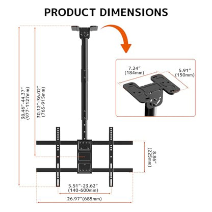 PUTORSEN Ceiling TV Mount for 43-86 Inch, Adjustable Full Motion Bracket - size: 43-86 Inch