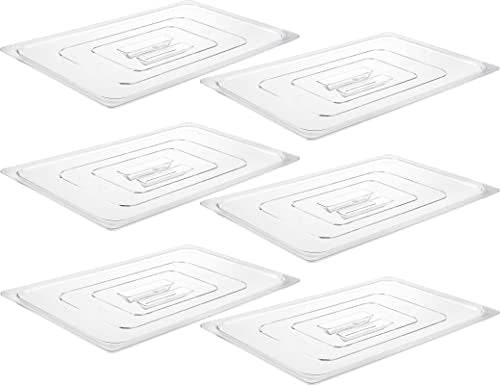 CURTA 6 Pack NSF Food Pan Cover, Full Size Clear Polycarbonate Lid with Handle for Commercial Food Pan, Dishwasher & Freezer Safe Plastic Clear - color: Full Size, size: Handled Lids