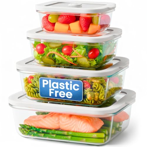 Ziruma Non-Toxic Glass Food Containers with Lids, 4-Pack, Multi-Size, Gray - color: Gray, size: Multi Size