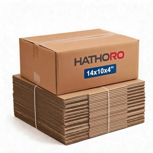 Flat Shipping Boxes 14"L x 10"W x 4"H (25-Pack) | Corrugated Cardboard Single-Wall Kraft Boxes for Moving, Packing and Storage for flat items - size: 14x10x4