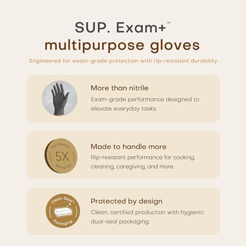 Nitrile+ SUP Exam Plus Gloves, Powder-Free Disposable, Black 100 Count - color: Medium (Iron Grey)