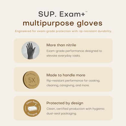 Nitrile+ SUP Exam Plus Gloves, Powder-Free Disposable, Black 100 Count - color: Medium (Iron Grey)