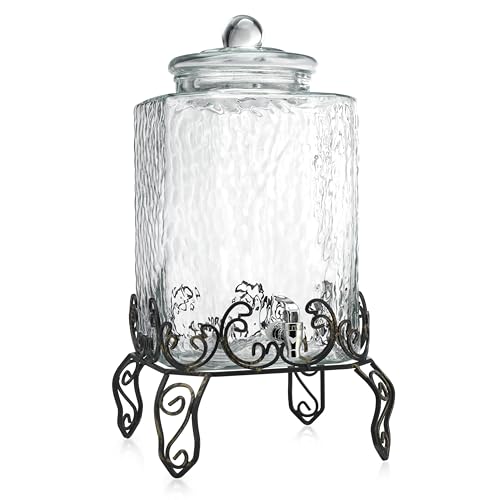 5 GALLON Drink dispenser, Glass Beverage Dispenser With Elegant Stand, Large Water Drink Dispensers for Parties With 100% Leak Proof Spigot, Ideal for Lemonade,Juice, Tea, and Party Drinks - color: Stand Clear - 5 Gallon