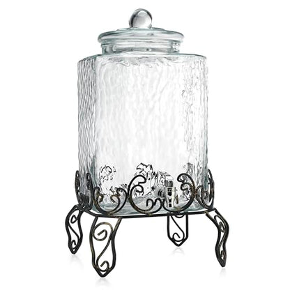5 GALLON Drink dispenser, Glass Beverage Dispenser With Elegant Stand, Large Water Drink Dispensers for Parties With 100% Leak Proof Spigot, Ideal for Lemonade,Juice, Tea, and Party Drinks - color: Stand Clear - 5 Gallon