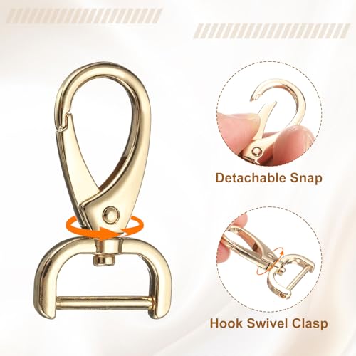 HARFINGTON 2Pcs Detachable Snap Hook Swivel Clasp 3/4" D Ring with Swivel Lobster Claw Clasps Hook for Purse Strap Keychain Bag DIY Craft, Gold - color: Gold, size: 3/4"