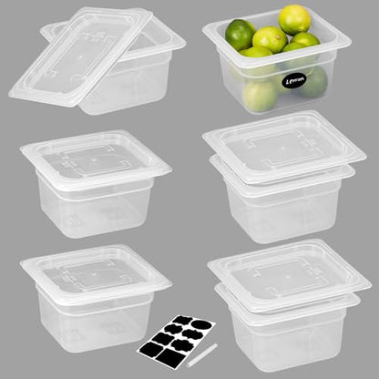 BIEAMA 6 Pack 1/6 Size 4" Deep Food Pans with Lids, Translucent - color: 1/6 Size, size: 4" Deep