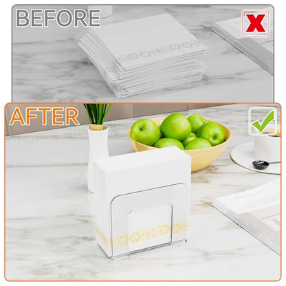 Yieach 2 Pack Square Clear Napkin Holder for Table,Party,Bar,5x5 Small Vertical Standing Lucite Napkin Holder for 8x8 Floral Paper Napkins,Modern Plastic Cocktail Napkins Holder for Dining Room Decor