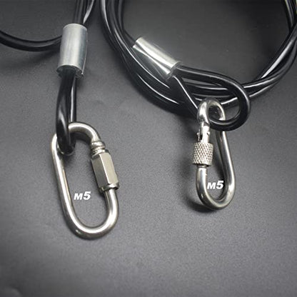 20 inch (50cm) 5mm Stainless Security Cables Tether,Braided Steel Vinyl Coated Safety Strap Luggage Lock,Flexible Wire Lead Chain Leash with Double Loops, Black 4Pcs - color: Black, size: 5mm-20in(4pcs)