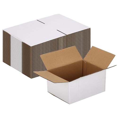 25 Pack Shipping Boxes 8x6x4 Inches, White Corrugated Cardboard Mailing Box for Packing, Mailing, Small Business - size: 8X6X4 Inches