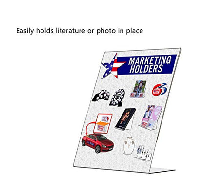 Marketing Holders 2 Pack Acrylic Sign Holder for 8.5" x 11" Printed Materials Clear Slant Back Plexiglass Countertop Side Load POP Display Stand for Retail Stores Hotels Offices and Restaurants - size: 8.5"w x 11"h