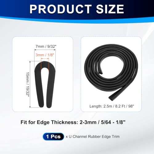 PATIKIL U Channel Rubber Edge Trim 8.2Ft Long for 5/64"–1/8" Thick Edge - size: 8.2Ft L x 9/32" W, 1/8" Slot