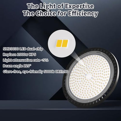 6 Pack UFO LED High Bay Light 0-10V Dimmable 200W 36000LM 5000K - size: 200W