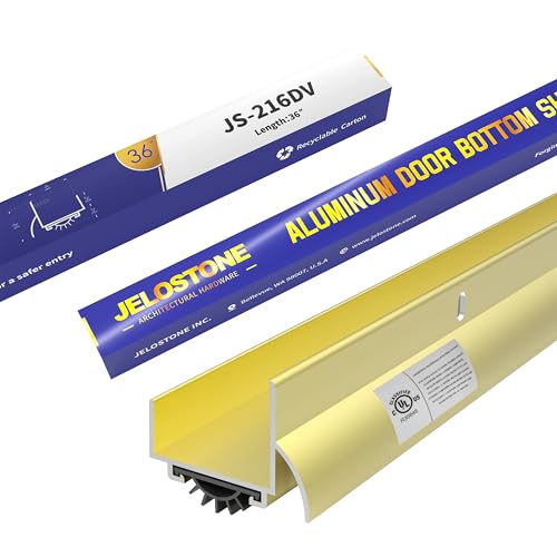 36" U-Shaped Aluminum Door Bottom Shoes with Drip Cap(Gold) - Fire Rated - 1-3/4"W x 1-5/16"H - Weather Stripping Seal for Exterior Doors, Vinyl Insert, JS-216DV - color: Gold, size: 1-3/4"W x 1-5/16"H x 36"L