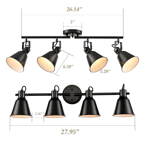 DIRYZON 4-Light Industrial Matte Black Adjustable Round Track Lighting, Semi Flush Mount Ceiling Light with Multi-Directional Heads for Kitchen, Living Room, Bedroom, Hallway, Dimmable - color: Black, size: 4-Light