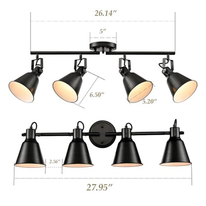 DIRYZON 4-Light Industrial Matte Black Adjustable Round Track Lighting, Semi Flush Mount Ceiling Light with Multi-Directional Heads for Kitchen, Living Room, Bedroom, Hallway, Dimmable - color: Black, size: 4-Light