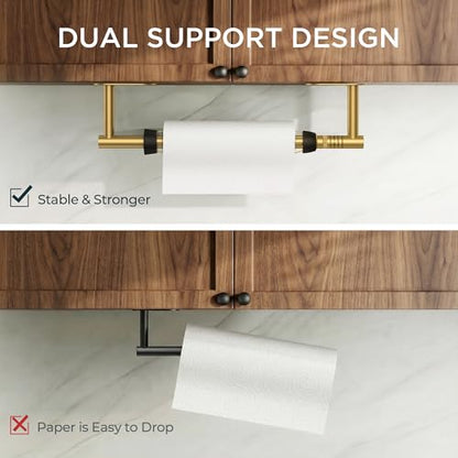FORIOUS Paper Towel Holder Under Cabinet, One Hand Tear, Brushed Gold - color: Brushed Gold