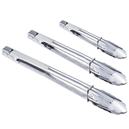 HINMAY Stainless Steel Food Tongs Metal Tongs Set (9 12 14 Inch 3 Pieces) - size: 9" 12" 14"
