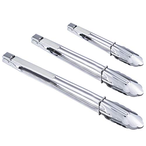 HINMAY Stainless Steel Food Tongs Metal Tongs Set (9 12 14 Inch 3 Pieces) - size: 9" 12" 14"