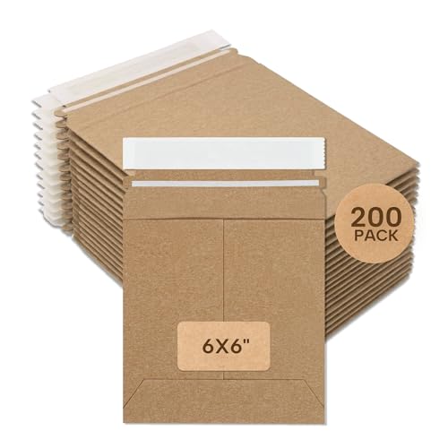 Tape Logic 6 x 6' Stayflats Brand Rigid Flat Mailers, Kraft (Pack of 200) Photo Document Mailers, Peel & Seal Closure, Tear Strip Easy Opening. - size: 6" x 6"