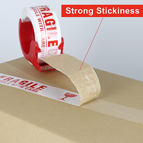 BOMEI PACK 6 Rolls Fragile Tape 2 Inch x 180 Feet (60 Yards) - Handle with Care Marking Tape, Fragile Packing Tape with Dispenser - Heavy Duty Fragiles Tape for Shipping and Moving Boxes