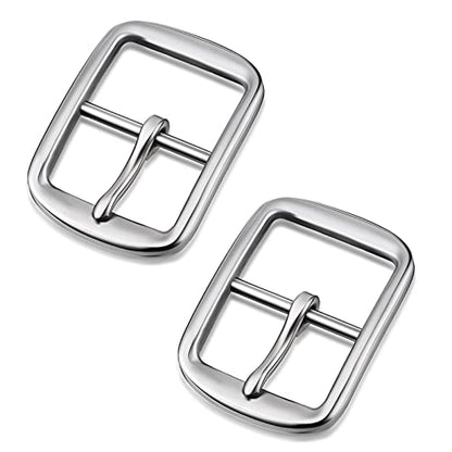 MTLEE 2 Pcs Square Belt Buckles 1.5 Inch Wide Stainless Steel, Silver
