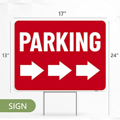 2PC Parking Sign with Stake, 17 Inches by 13 Inches - Double Sided Signs - Corrugated Plastic - Parking Sign for Event with Stand