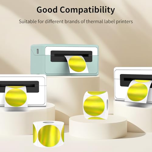 2 Inch Round Holographic Thermal Labels, Waterproof Direct Thermal Stickers, Self-Adhesive Circle Label for Small Business DIY Logo QR Code, Gold (200 Pcs/Roll) - color: Holographic Gold, size: 2 Inch