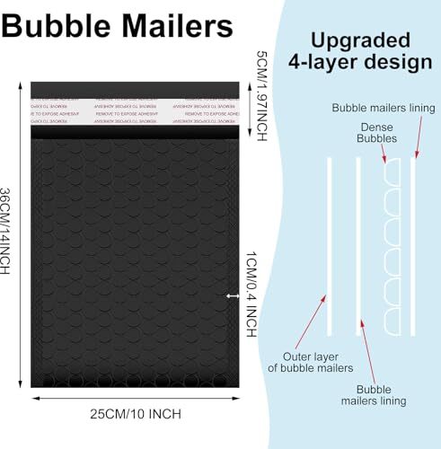 Henoyso 30 Pcs Bubble Poly Mailers Padded Envelopes,Black,10 X 14 Inches - color: Black, size: 10 x 14 Inches