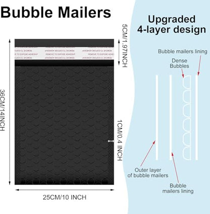 Henoyso 30 Pcs Bubble Poly Mailers Padded Envelopes,Black,10 X 14 Inches - color: Black, size: 10 x 14 Inches