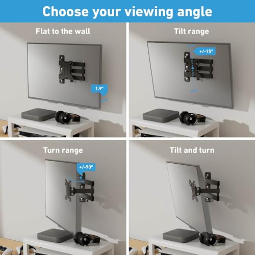 D-Line TV Wall Bracket for 13-27 Inch TVs, Tilt, Turn and Extend TV Wall Bracket with Spirit Level, Full Motion Monitor Mount - VESA 75x75mm - 100x100mm, Holds up to 55lbs