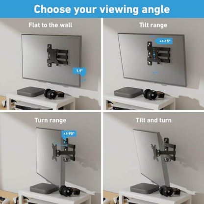 D-Line TV Wall Bracket for 13-27 Inch TVs, Tilt, Turn and Extend TV Wall Bracket with Spirit Level, Full Motion Monitor Mount - VESA 75x75mm - 100x100mm, Holds up to 55lbs