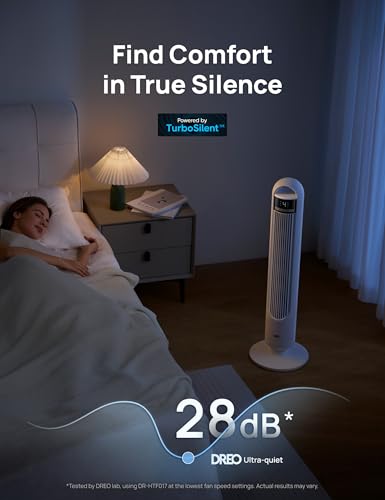 DREO Tower Fan for Bedroom, 26ft/s Velocity, 90° Oscillating, 8H Timer - color: Ice White, size: 36 inch