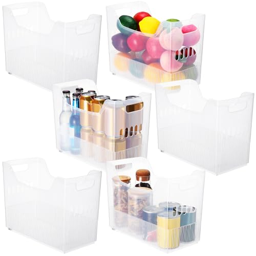 Qunclay 6 Plastic Freezer Organizer Bins with Wheel Set Clear Tall Narrow Kitchen Pantry Organizer Snack Storage Containers for Office Refrigerator(10 x 13.3 x 6.7inches) - size: 10 x 13.3 x 6.7 inches