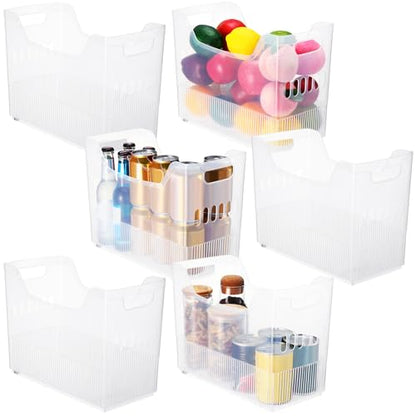 Qunclay 6 Plastic Freezer Organizer Bins with Wheel Set Clear Tall Narrow Kitchen Pantry Organizer Snack Storage Containers for Office Refrigerator(10 x 13.3 x 6.7inches) - size: 10 x 13.3 x 6.7 inches