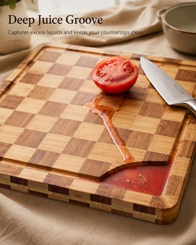 Cutting Board Set of 3 with Holder Checkered Cutting Boards for Kitchen - color: Natural - Set of 3