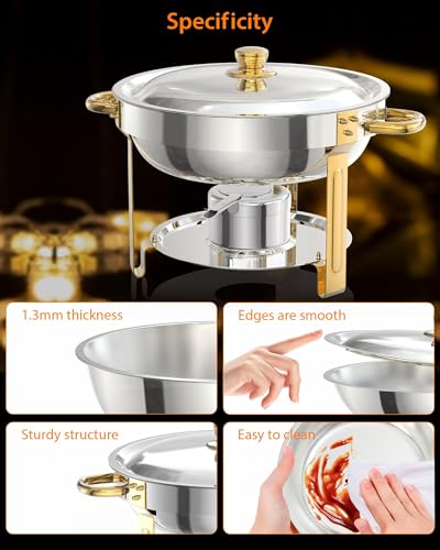 4-Pack 5QT Round Chafing Dish Buffet Set, Stainless Steel