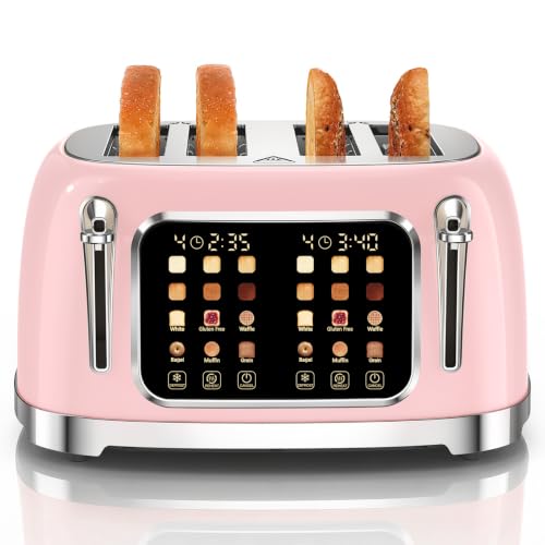 Retro Toaster 4 Slice Wide Slot Touch Screen, Blush Pink - color: Blush Pink
