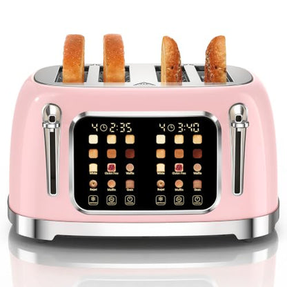 Retro Toaster 4 Slice Wide Slot Touch Screen, Blush Pink - color: Blush Pink