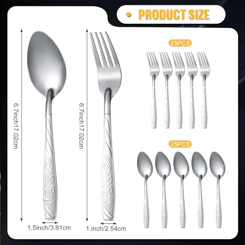 Minatee Forks and Spoons Silverware Set Stainless Steel, 50 Pcs, Flower - style: Flower